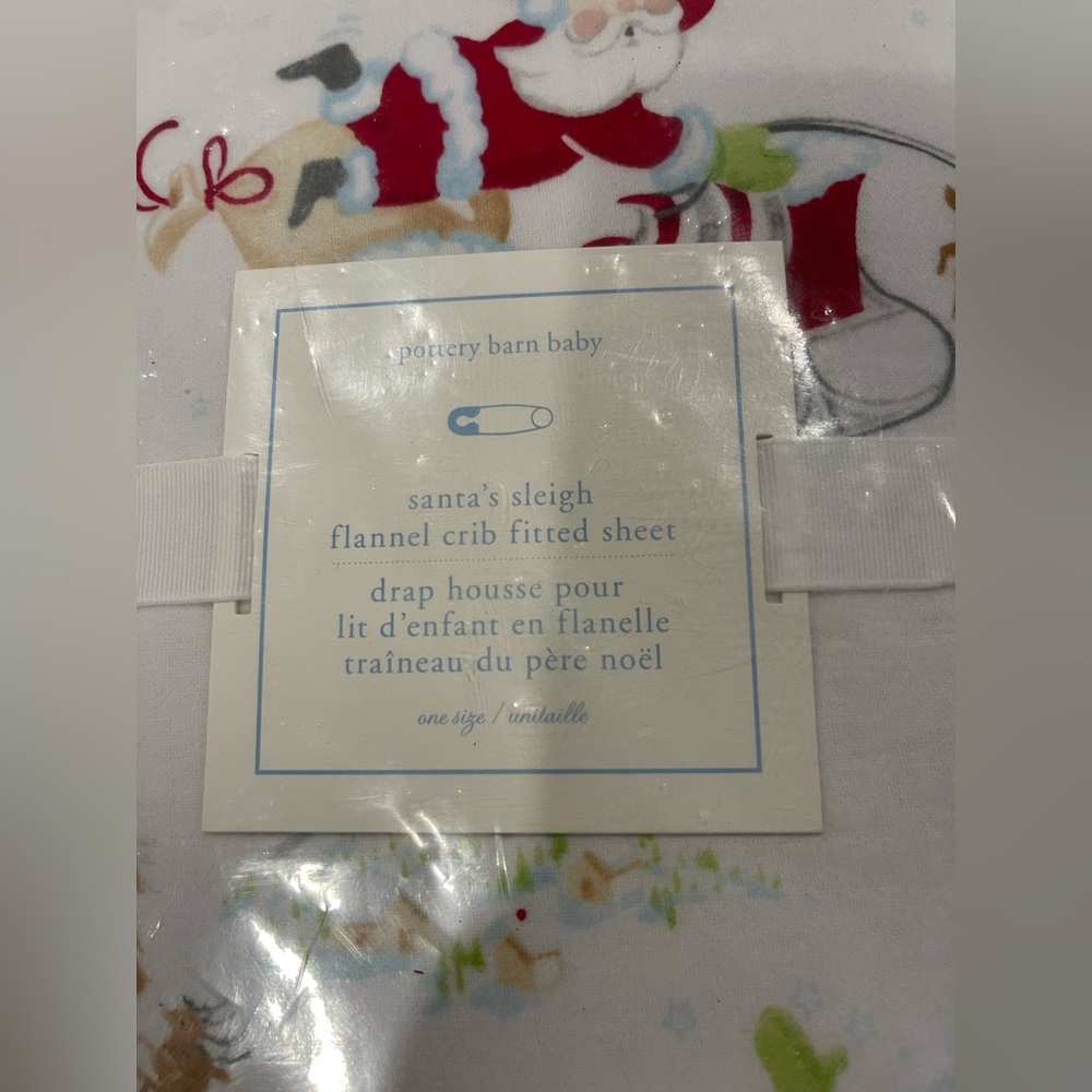 Pottery Barn Kids Baby flannel fitted Christmas crib sheet. NWT in package. - Picture 2 of 8